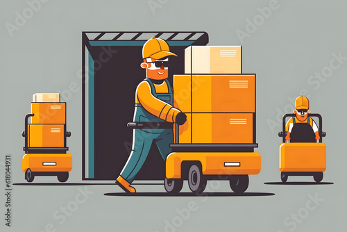 A warehouse worker transports cargo on a stacker
