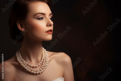 Woman pearls jewelry lady. Generate Ai