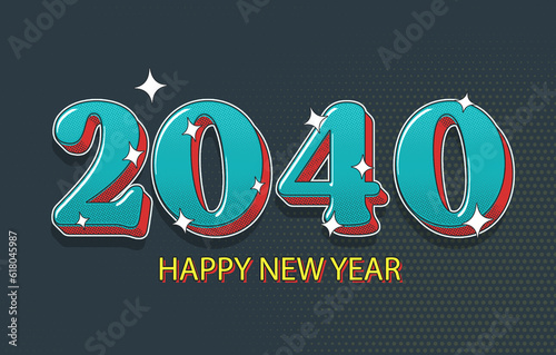 Happy New Year 2040 Concept Illustration On Halftone Effect. Modern Holiday Design.