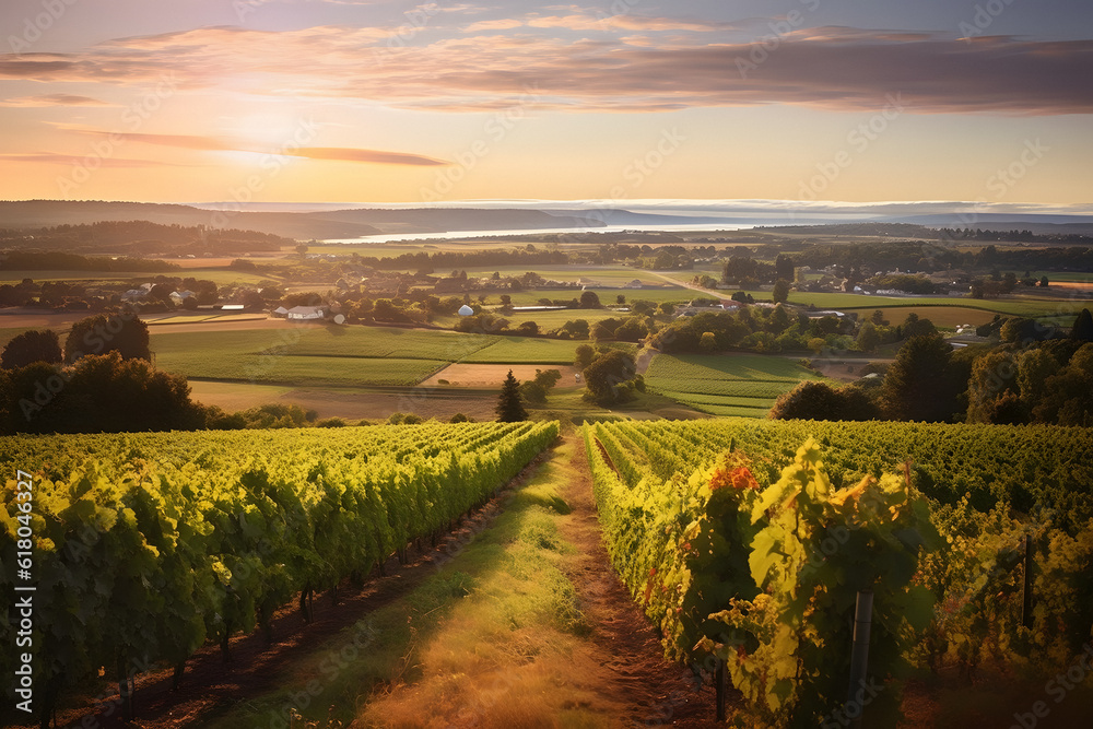summer wineyard Sunset landscape in france ai generated art