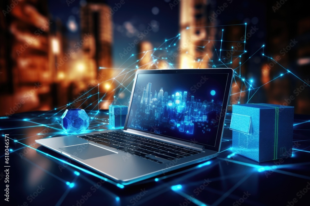 Objects on a laptop screen magically transforming into tangible items within the room. Generative AI Objects on a laptop screen magically transforming into tangible items within the room. Generative AI