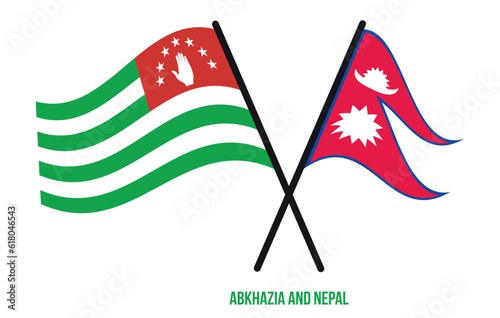 Abkhazia and Nepal Flags Crossed And Waving Flat Style. Official Proportion. Correct Colors.