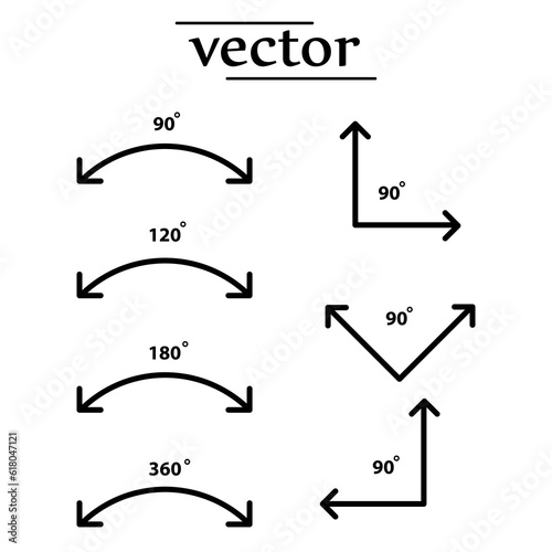 Rotate arrow icon, 90, 120, 180, 360 degrees - vector illustration. flat design on white background..eps