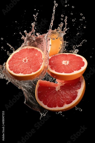 Grapefruit slices splashing into water - created using generative AI tools