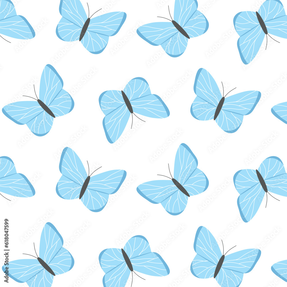 Kids seamless pattern with butterflies. Vector illustration. Butterfly print in hand-drawn style. Cute pattern with insects.