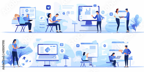 Navigating the Digital Landscape: A Vector Illustration Set Showcasing Digital Marketing Concepts