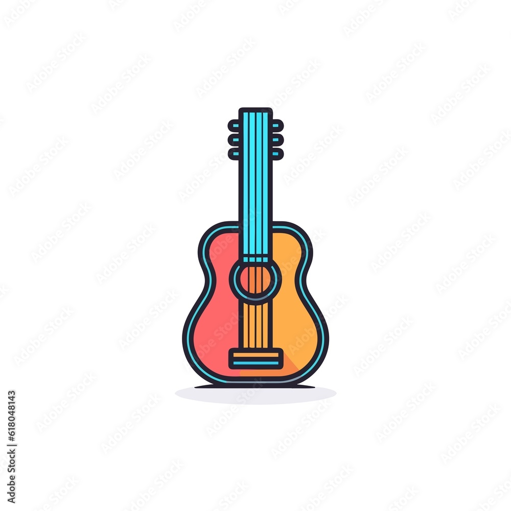 Linear Guitar Illustration. Minimalism and Flat Colored Outline Icon Style.