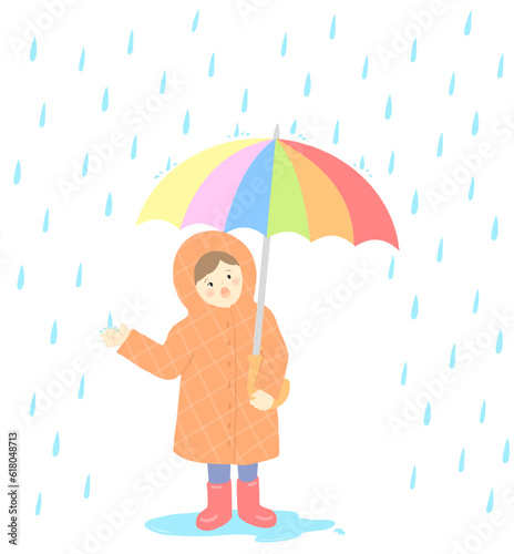 Rainy season illustration with a person using an umbrella