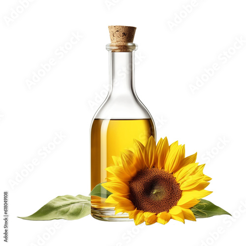 Bottle of sunflower oil and sunflower
