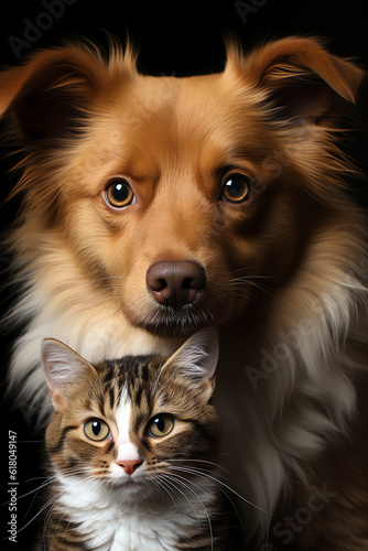 Cat and dog portrait, AI generated