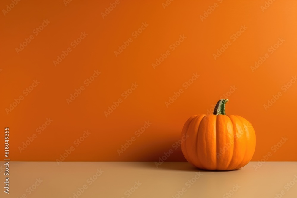 Fresh ripe pumpkin on orange background, Space for text, AI generated Fresh ripe pumpkin on orange background, Space for text, AI generated