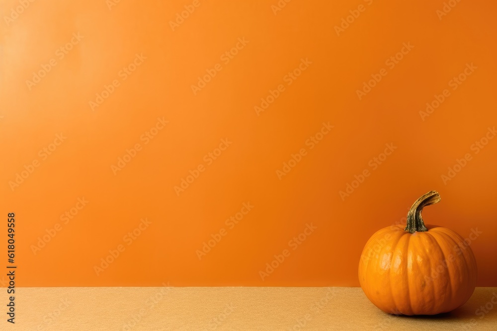 Fresh ripe pumpkin on orange background, Space for text, AI generated Fresh ripe pumpkin on orange background, Space for text, AI generated