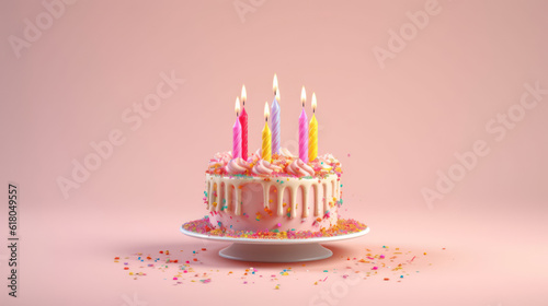 Birthday cake decorated with colorful sprinkles and ten candle 