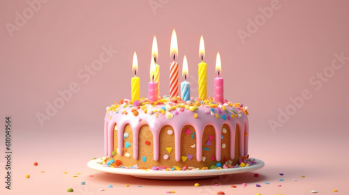 Birthday cake decorated with colorful sprinkles and ten candle 