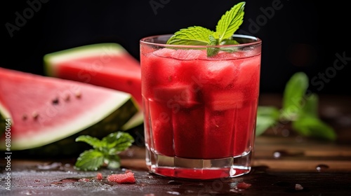 A cold, delicious, freshly squeezed watermelon smoothie,AI generated.