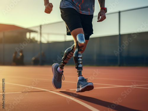 Inspiring Image: Athlete with Disabilities Showcasing Prosthetic Legs in Stylish Sneakers  © oleksiifedorov