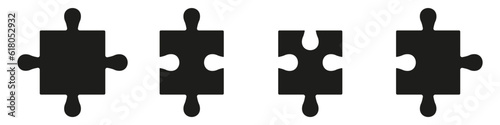 Puzzle Parts Combination, Jigsaw Pieces Silhouette Icon Set. Teamwork, Solution, Togetherness Glyph Pictogram. Team Connects Together Solid Symbol. Isolated Vector Illustration