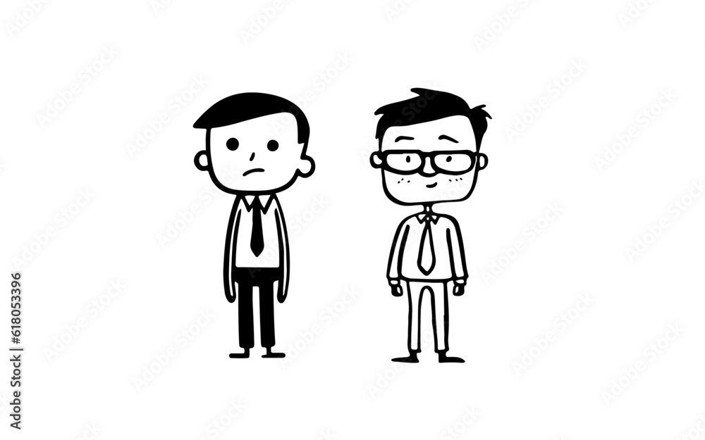 Officer doodle line art illustration with black and white style for template.