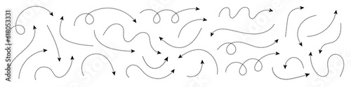 Curved dotted arrow. Zigzag arrow stripes design with dotted lines. Vector illustration.
