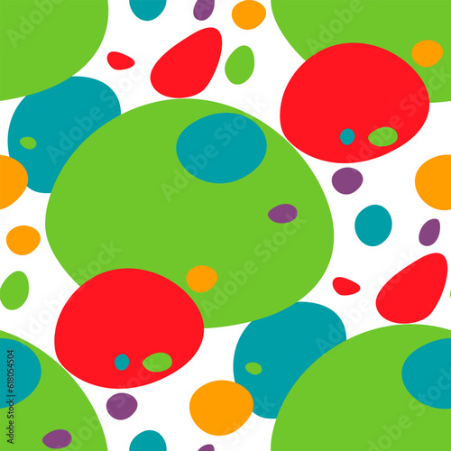 Bright abstract background with large ovals, uneven shapes. Juicy multicolored figures on a white background for a bright print. Festive packaging, pattern on clothes. Printing on textiles and paper