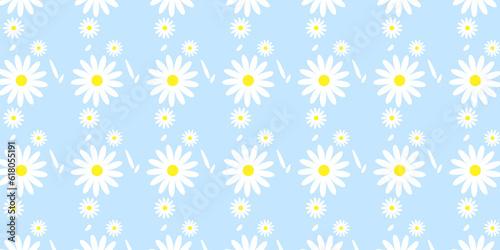 Fototapeta Naklejka Na Ścianę i Meble -  White daisy,daisies seamless on pastel blue sky background.  