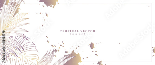 Minimalistic tropical background with monstera leaves and palm leaves on a white background. Delicate background for decor, wallpapers, covers, postcards and presentations.