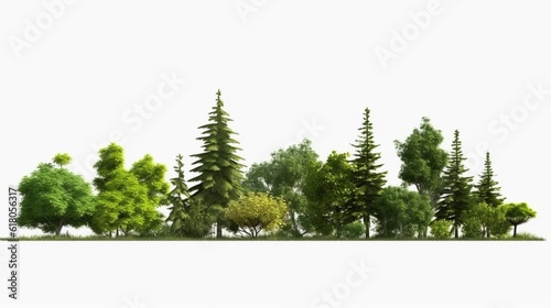 Green trees, shrubs, and meadow isolated on a transparent background, Generative AI.