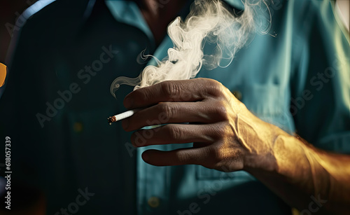 Reflections of Choices: Man Holding a Smoking Cigarette [Created with Generative AI Technology]