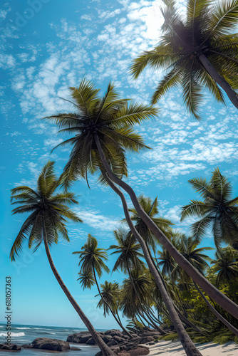 Serene Summer  Palm Trees on the Beach  Created with Generative AI Technology 