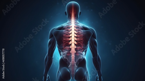 3d illustration of the human spine. backache. Back Bone. medical concept. generative ai photo