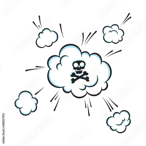 Fart smoke smelling cloud with skull and crossing bones pop art comic book cartoon flat style design vector illustration. Bad stink or toxic fart aroma cartoon smoke cloud isolated on white background