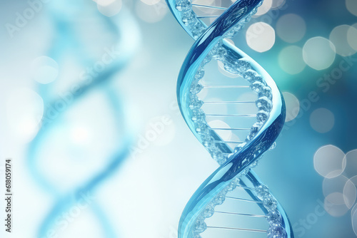 A closeup of the dna chain from pure water. Creative concept for moisturizing cosmetics, hyaluronic acid, intensive hydration wallpaper. Generative AI 3d render imitation.