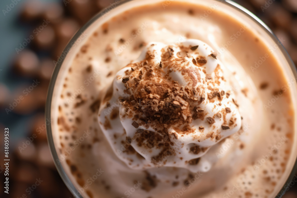 Close-up top view of ingredients Frappuccino, Coffee. AI Generated. Close-up top view of ingredients Frappuccino, Coffee. AI Generated.