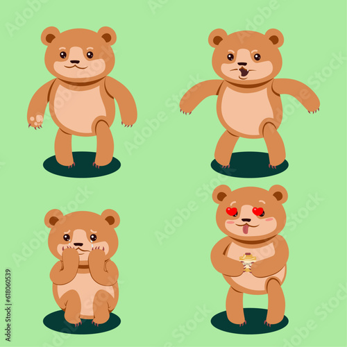Set of cute bears love joy discontent honey