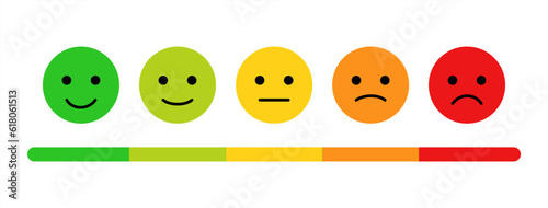 Smiley rating scale. Smiley level survey. Feedback rating level. Vector 10 eps.