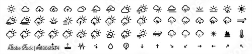 Weather icons. Weather forecast icon set. Clouds logo. Weather , clouds, sunny day, moon, snowflakes, wind, sun day. Vector illustration 10 eps.