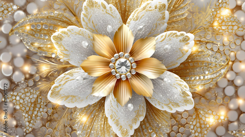 Gold and diamond blossom flower wallpaper high resolution created with Generative AI 