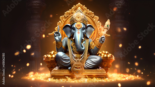 Ganesha or Ganapati the elephant headed Hindu god created with Generative AI 