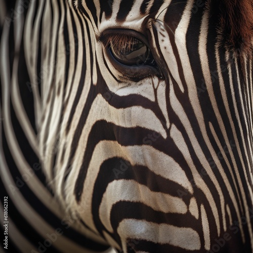 AI generated illustration of a zebra with its gaze fixed directly on the camera