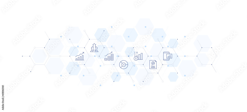 Statistics banner vector illustration. Style of icon between. Containing stats, growth, statistics.
