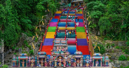 Kuala Lumpur, Malaysia-People climbing the stairs of Batu caves