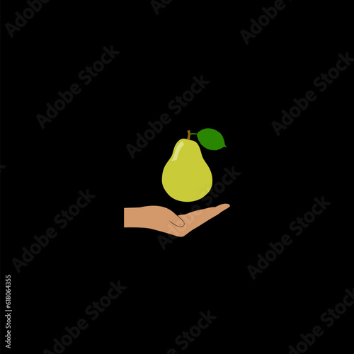 Pear in hand icon isolated on black background 
