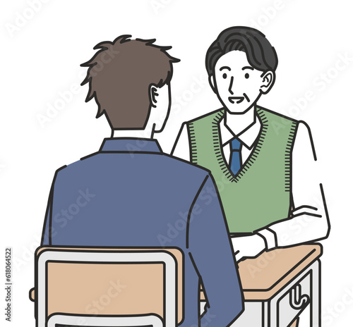 面談をする男子中学生・男子高校生