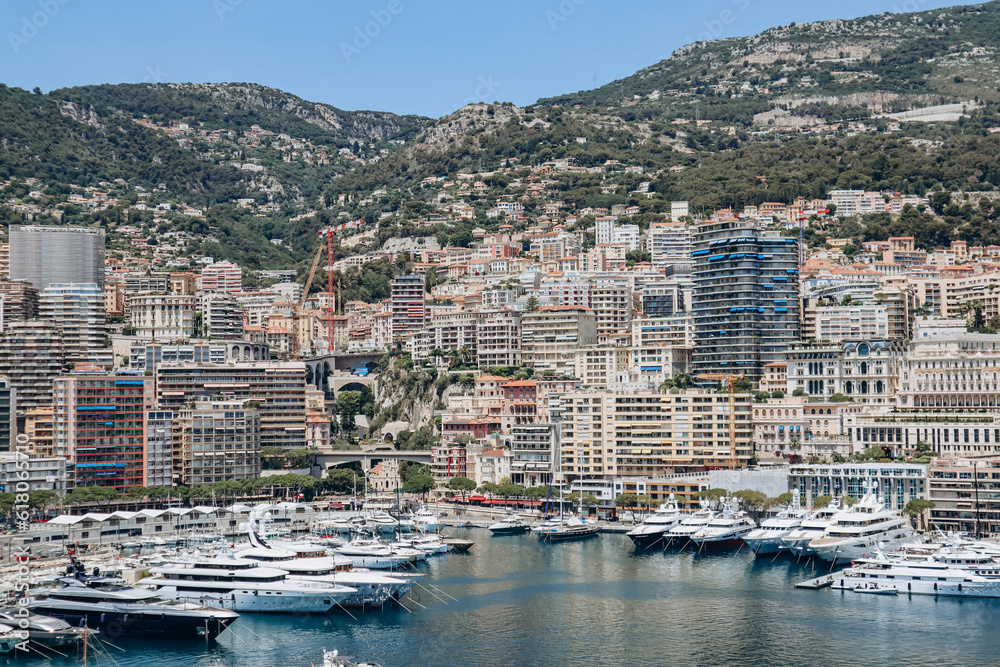 Monaco, Monaco - 25 June 2023: View of Port Hercule in Monaco on a sunny day
