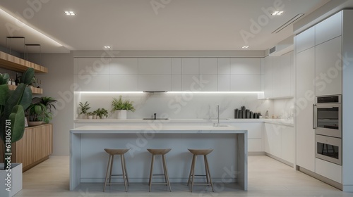 Wallpaper Mural White kitchen corner with bar Torontodigital.ca