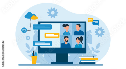 Vector of people having online conference call
