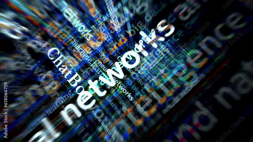 Artificial intelligence chatbot machine learning and neural networks. Headline news titles international media abstract concept  loop. Seamless and looped 3d animation.