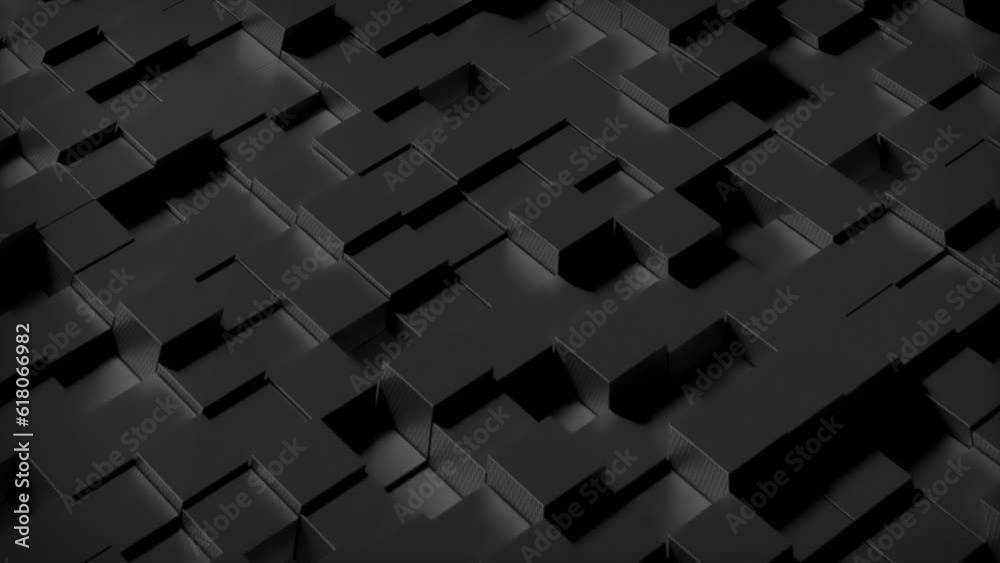 Squares flyover dark. An abstract representation of flying over a pattern of technical shapes Squares flyover dark. An abstract representation of flying over a pattern of technical shapes
