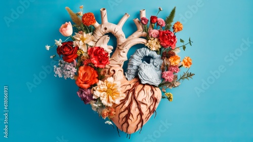 heart with flowers growing up. top view