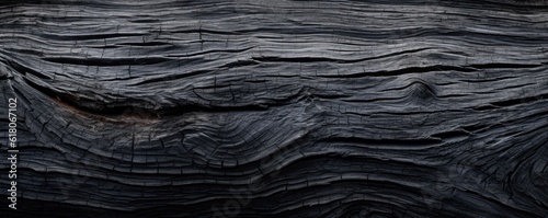 Black texture of bark detailed wood  panorama background. Generative Ai.